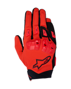 Alpinestars 2025 SP X 3-handskar, motorcykelhandskar för racing, klarröda och svarta, med TPU-knogskydd i dubbla densiteter och fingersliders, vy ovanifrån som visar stretch-mesh-konstruktion och svart stjärnlogotyp