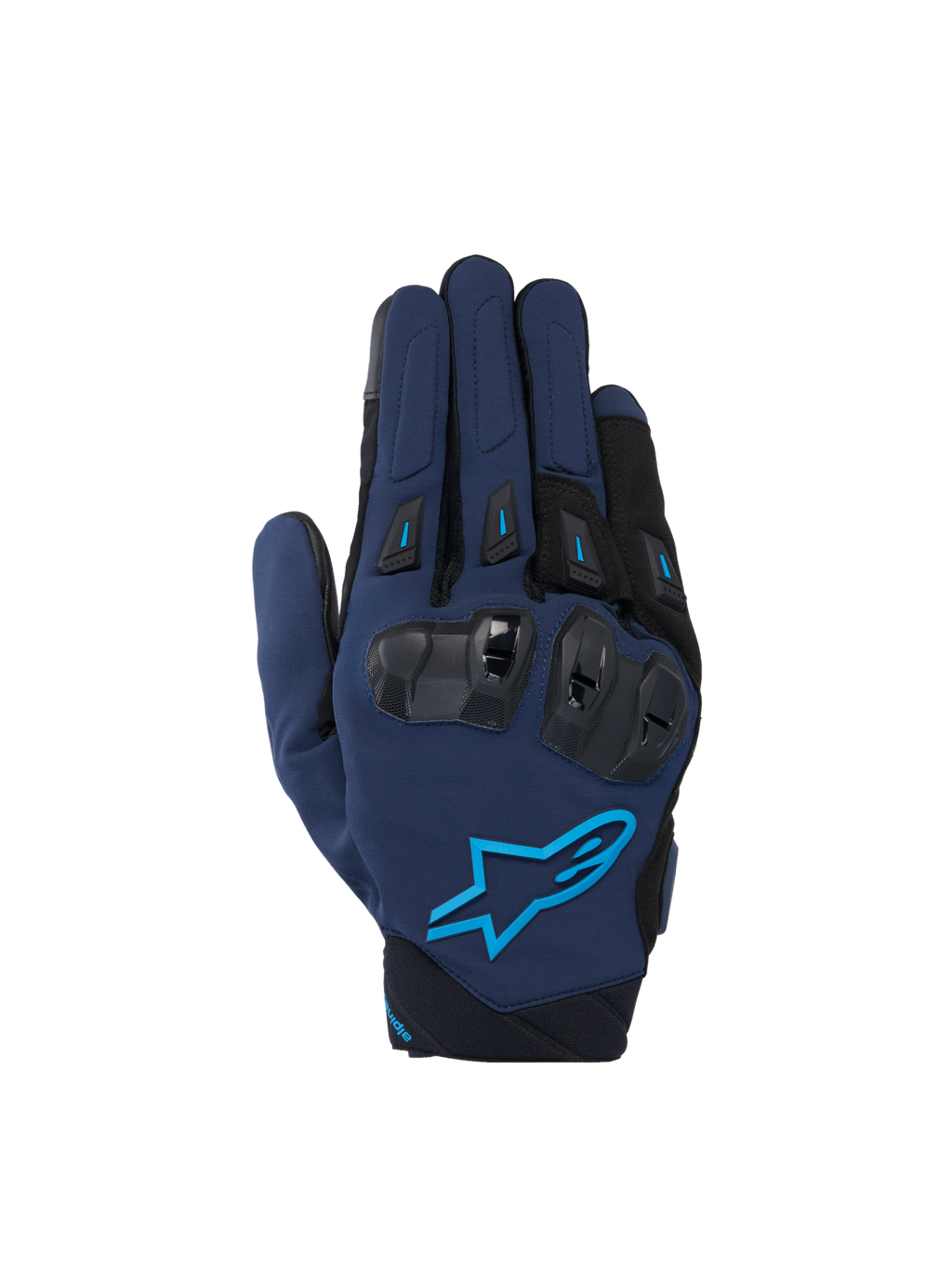 Alpinestars SP X 3 handskar, mörkblå motorcykelhandskar för herr med TPU-knogskydd och ljusblå logotyp.