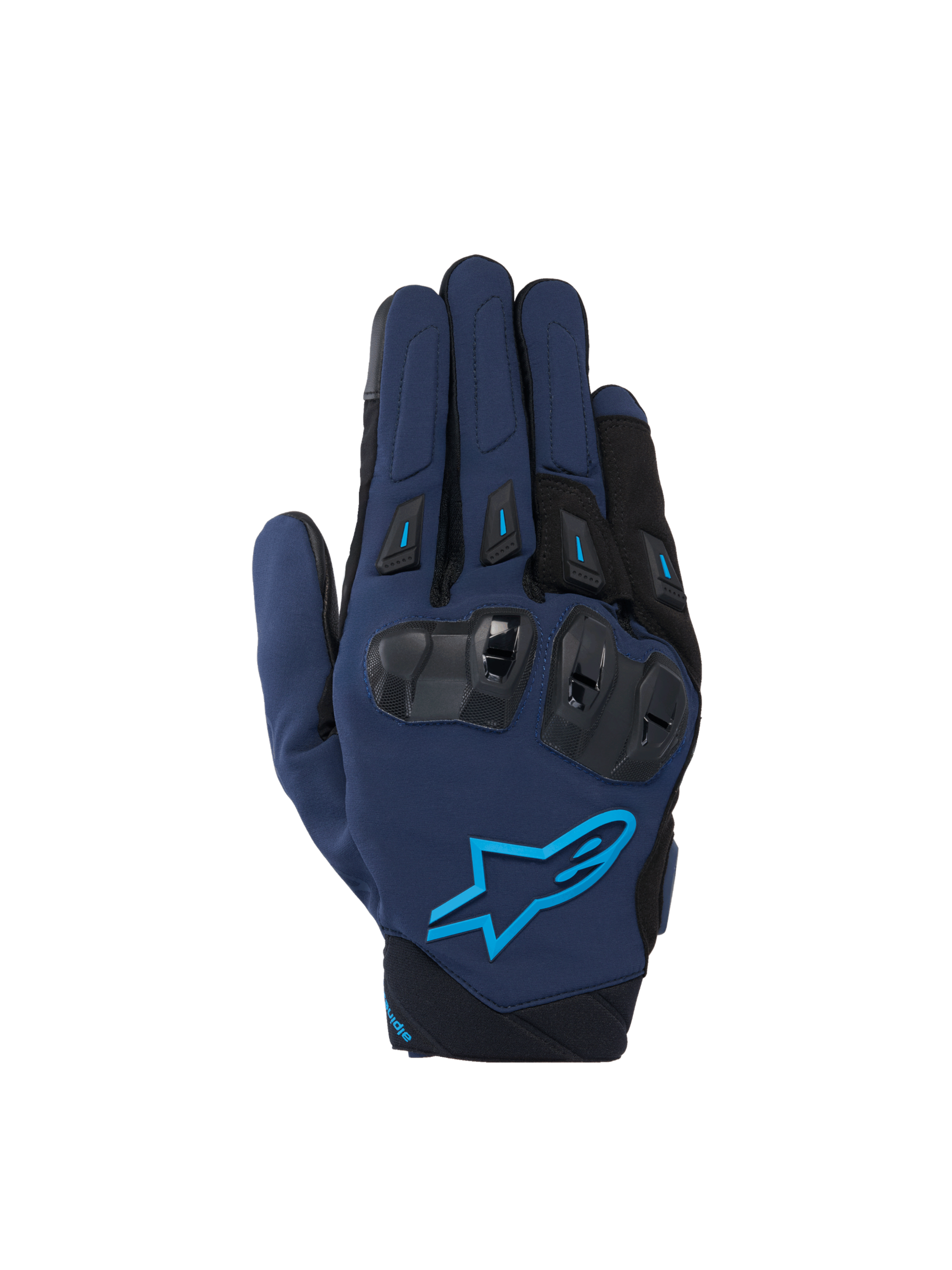 Alpinestars SP X 3 handskar, mörkblå motorcykelhandskar för herr med TPU-knogskydd och ljusblå logotyp.