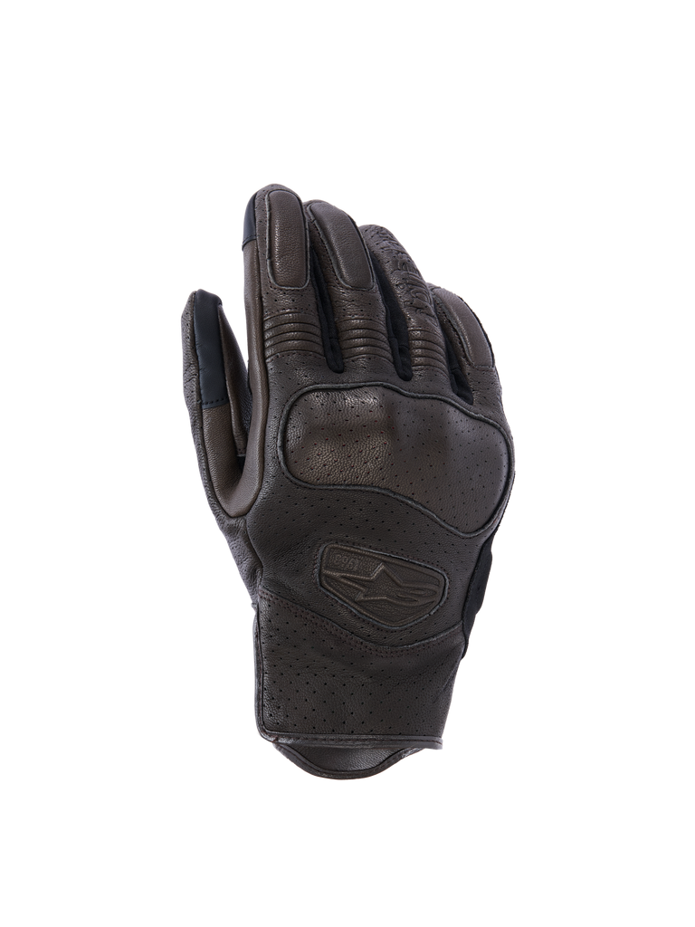 Alpinestars Mustang V3 Leather Gloves, Motorcycle Gloves, Brown and Black, Perforated Leather Construction, Ergonomic Design with Curved Fingers, Reinforced Grip Zones