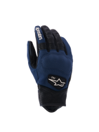 Alpinestars Tracker Gloves, Urban Motorcycle Gloves, Dark Blue and Black, textile backhand with perforated leather fingers and cuff, stretch accordion inserts, heritage 1963 logo patch, workwear-inspired style