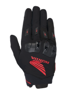 Alpinestars Honda SP X 3-handskar, motorcykelsporthandskar, svarta med framträdande röd Honda-logotyp, svarta TPU-knogskydd, röda fingersliders, konstruktion i teknisk textil och läder