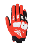 Alpinestars Honda SP X 3 handskar, sportiga motorcykelhandskar, ljusröda, svarta och vita, med vita TPU-knogskydd och fingersliders, stor vit Honda Wing-logotyp på ovansidan, ventilerande design i flera material för sommarkörning på väg