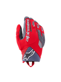 Alpinestars Durack-handskar, motorcykelhandskar, klarröda och mellangrå, med delat knogskydd och grå TPR-detaljer, vit Alpinestars-logotyp på handryggen, neoprenmudd med stjärnlogotyp och funktionell äventyrsdesign