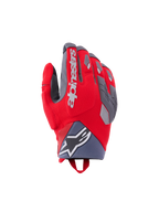 Alpinestars Durack-handskar, motorcykelhandskar, klarröda och mellangrå, med delat knogskydd och grå TPR-detaljer, vit Alpinestars-logotyp på handryggen, neoprenmudd med stjärnlogotyp och funktionell äventyrsdesign