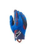 Alpinestars Durack-handskar, äventyrsmotorcykelhandskar, kungsblå och mörkgrå, textilhandrygg med TPR-knogskydd, röd Alpinestars-logotyp på pekfingret, vit stjärnlogotyp på handleden, lätt sommarskydd för dual sport