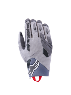 Alpinestars Durack Gloves, Motorcycle Gloves, Dark Gray and Mid Gray, Textured Spandex backhand, TPR knuckle protection, Alpinestars logo on wrist, red pull tab, modern adventure riding gear