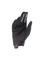 Alpinestars 2025 Radar-handskar, svarta motocrosshandskar, handflata i syntetisk mocka med One Goal One Vision-text.