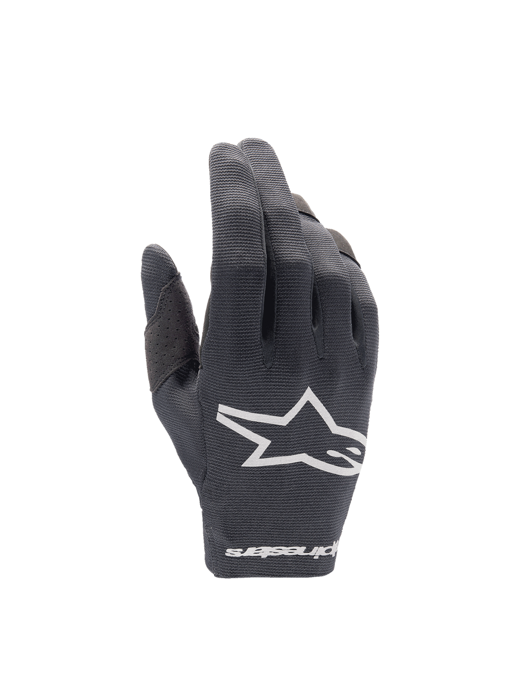 Alpinestars 2025 Radar handskar, lätta motocrosshandskar för herr, svarta och vita med stretchtextil på handryggen.