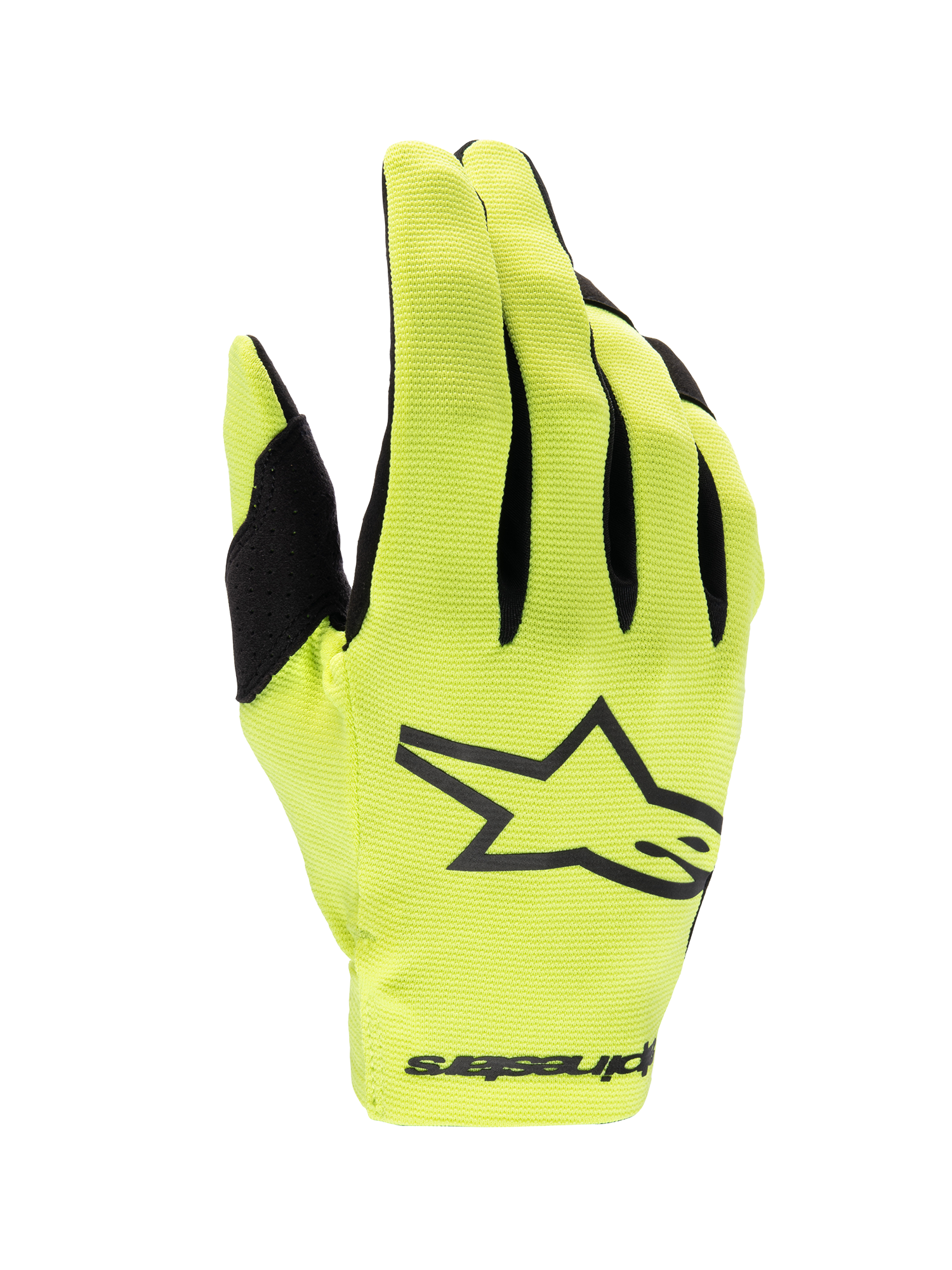 Alpinestars 2025 Radar handskar, gul fluo och svarta motocrosshandskar med enlagerskonstruktion för terrängkörning.