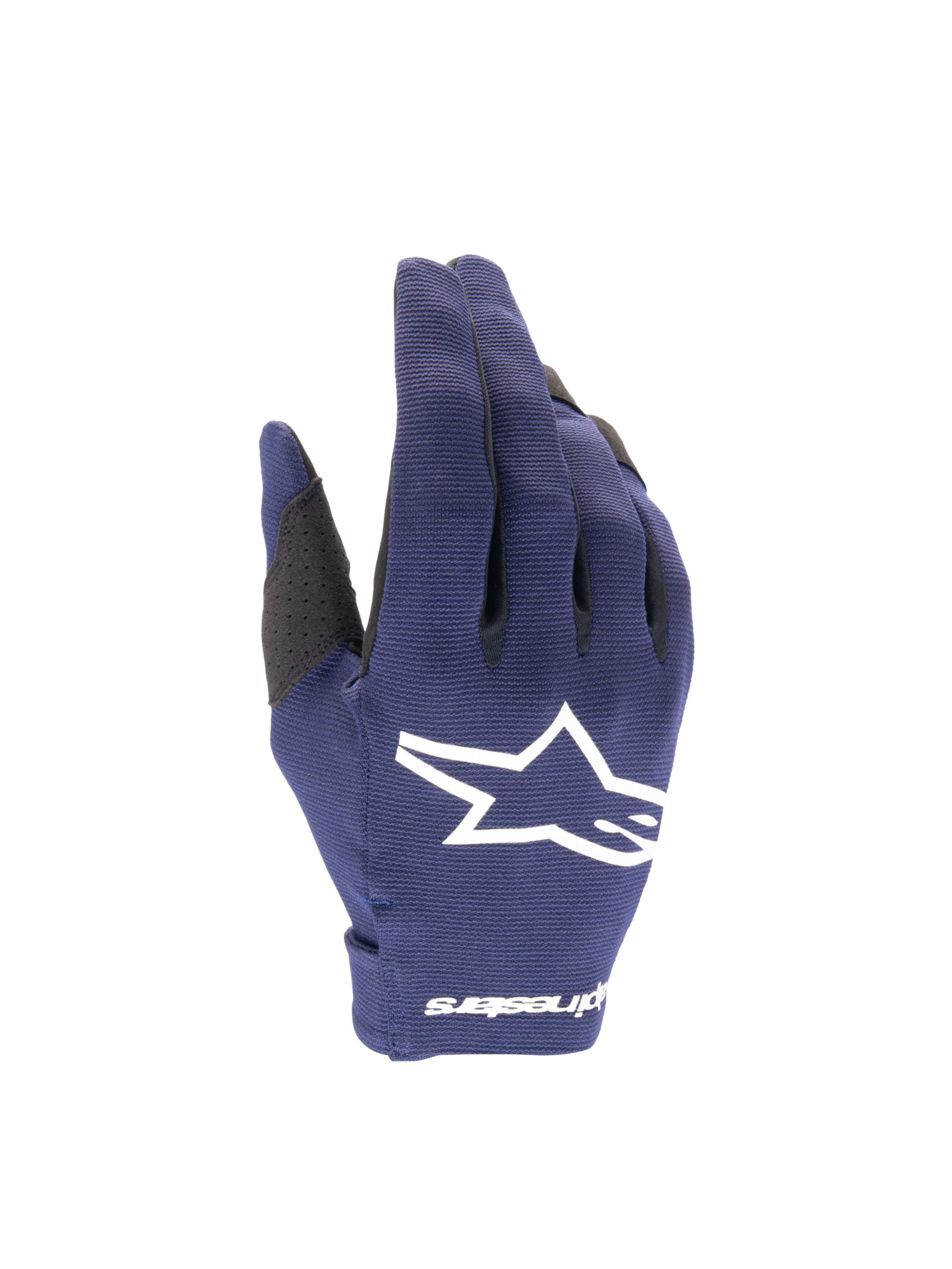 Alpinestars 2025 Radar motocrosshandskar för herr, natt marin och vit, lättviktig stretchtextil med vit Astars-logotyp