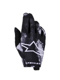 Alpinestars 2026 Radar-handskar, motocrosshandskar, Iron Camo i svart och vitt, med en stor vit stjärnlogotyp, sublimerat kamouflagemönster, lättviktigt stretchmaterial för terrängkörning