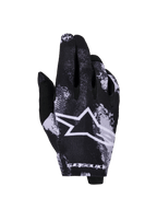 Alpinestars 2026 Radar-handskar, motocrosshandskar, Iron Camo i svart och vitt, med en stor vit stjärnlogotyp, sublimerat kamouflagemönster, lättviktigt stretchmaterial för terrängkörning