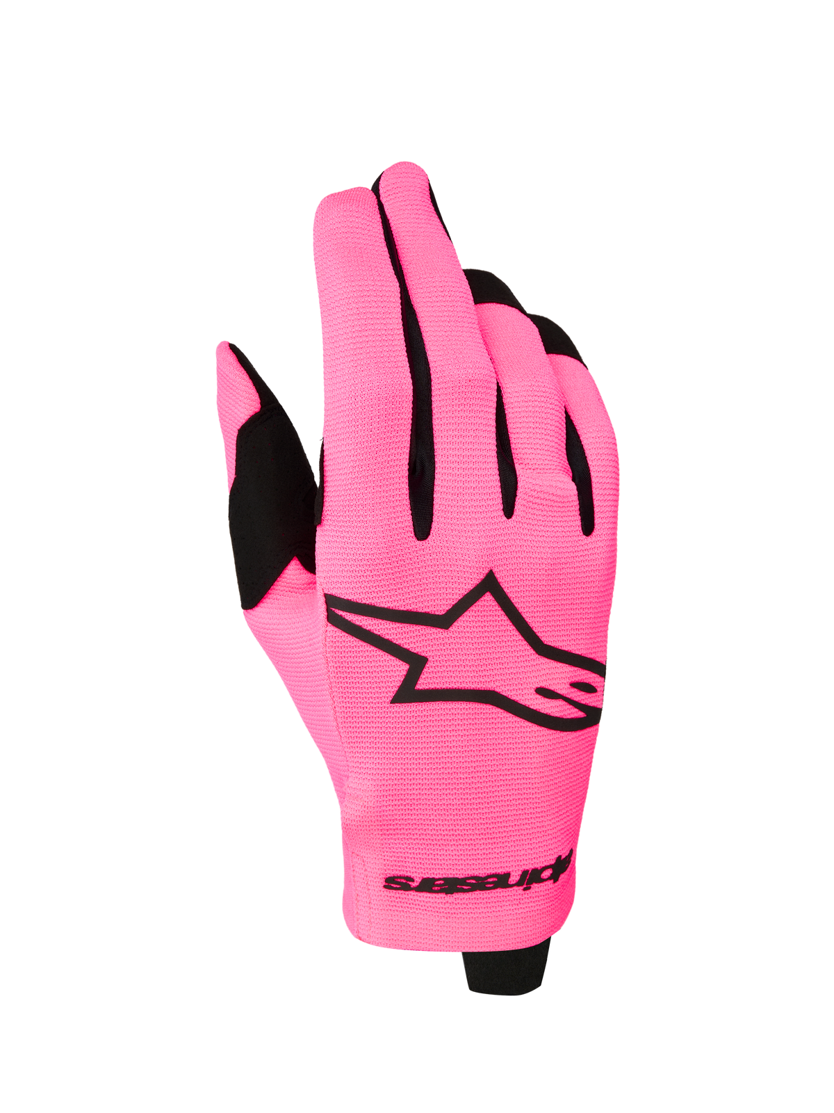 Alpinestars Radar 2027 handskar, lätta motocrosshandskar i rosa och svart med stretchmaterial och stor logotyp.