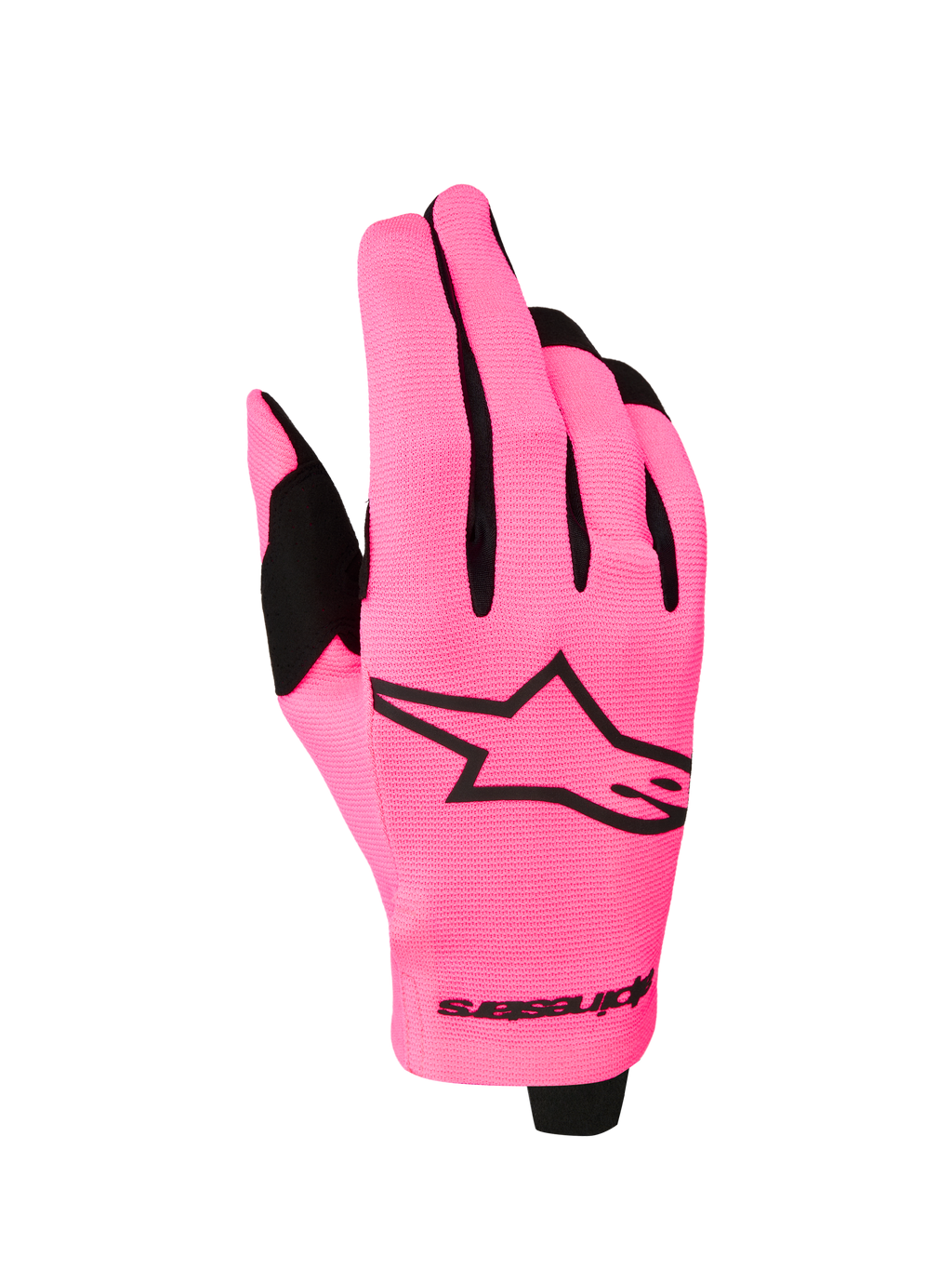 Alpinestars Radar 2027 handskar, lätta motocrosshandskar i rosa och svart med stretchmaterial och stor logotyp.