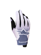 Alpinestars Radar 2027 handskar, lätta motocrosshandskar i askgrå och ljuslila med vit Astars-logotyp.