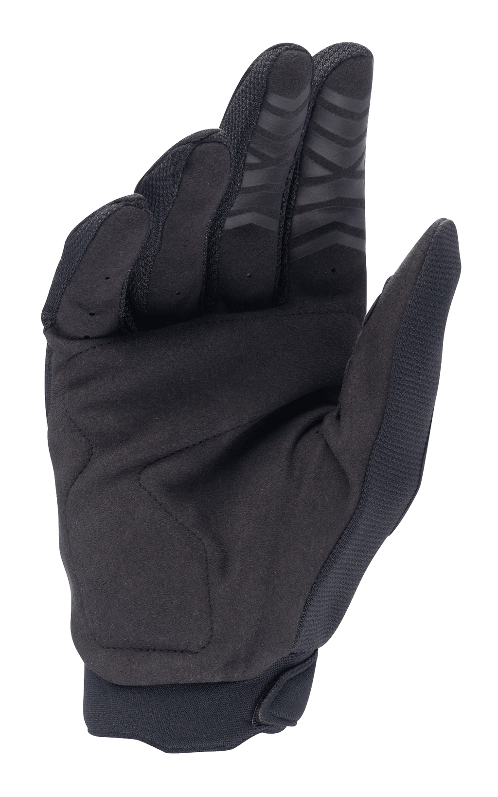 Alpinestars Honda Full Bore-handskar, motocrosshandskar, svarta, vy av handflatan med syntetmocka för hållbarhet, silikongrepp på fingertopparna och förstärkt tumparti, designade för offroad-prestanda