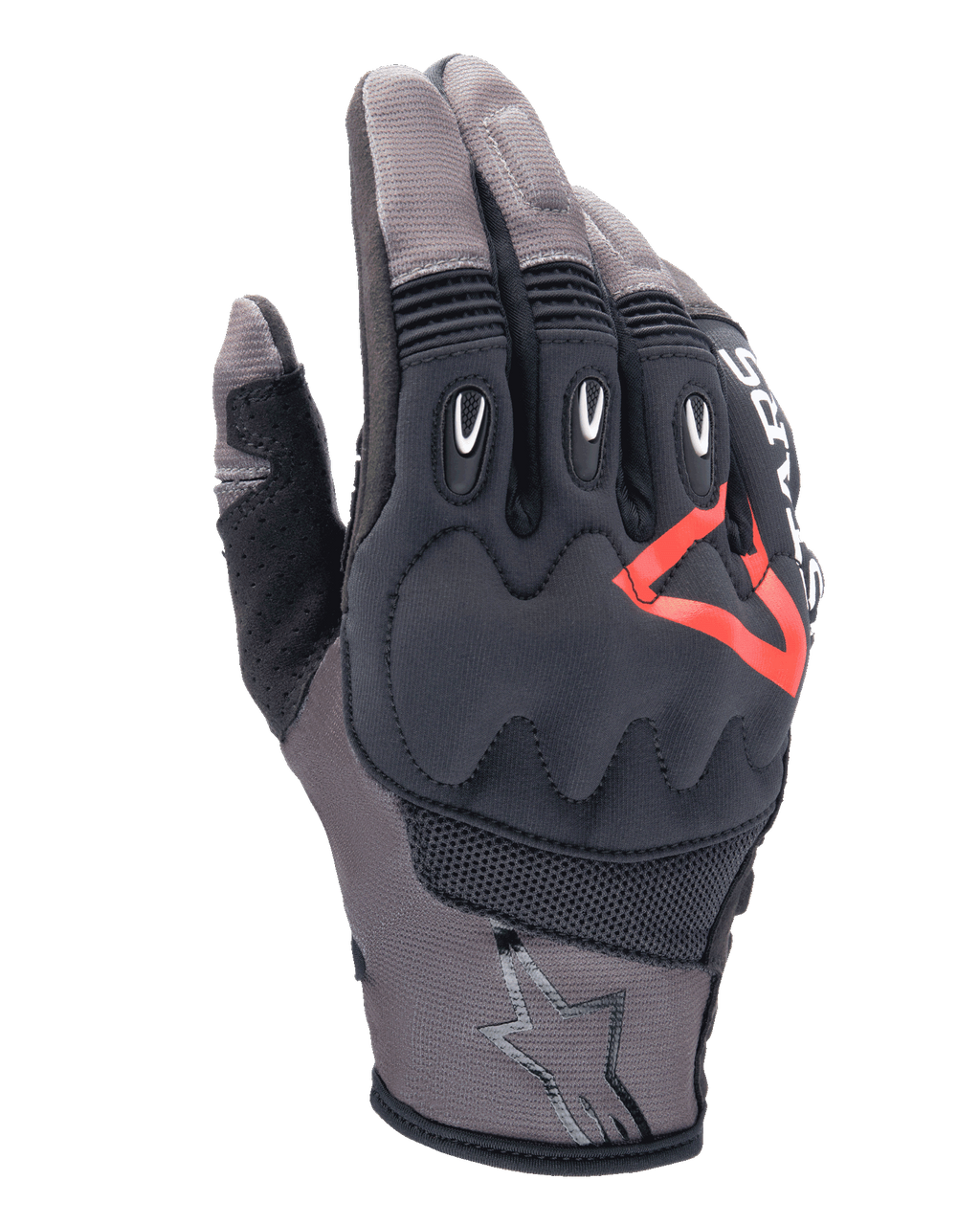 Alpinestars Techdura Gloves, Motorcycle Riding Gloves, Falcon Brown and Black with Red Accent, Padded Knuckle Protection, Breathable Mesh and Stretch Fabric, Protective Finger Inserts, Star Logo on Cuff