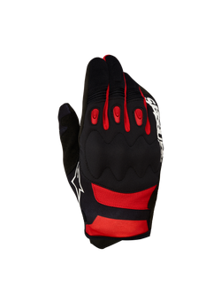 Alpinestars Techdura handskar, motorcykelhandskar för enduro och trail, svarta och klarröda med viskoelastiskt knogskydd.