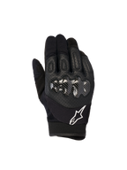 Alpinestars Megawatt V2 handskar, motocross- och endurohandskar, svarta, hårt knogskydd med kolfiberfinish, perforerat läder på ovansidan för andningsförmåga, vit Alpinestars-logotyp på mudden, hållbart skydd för terrängkörning