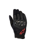 Alpinestars Megawatt V2 handskar, motocrosshandskar, svart och fluorescerande röd, med kolfibertexturerat hårt knogskydd, perforerat läder för ventilation och röd stjärnlogotyp, hållbar off-road-utrustning