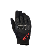 Alpinestars Megawatt V2 handskar, motocrosshandskar, svart och fluorescerande röd, med kolfibertexturerat hårt knogskydd, perforerat läder för ventilation och röd stjärnlogotyp, hållbar off-road-utrustning