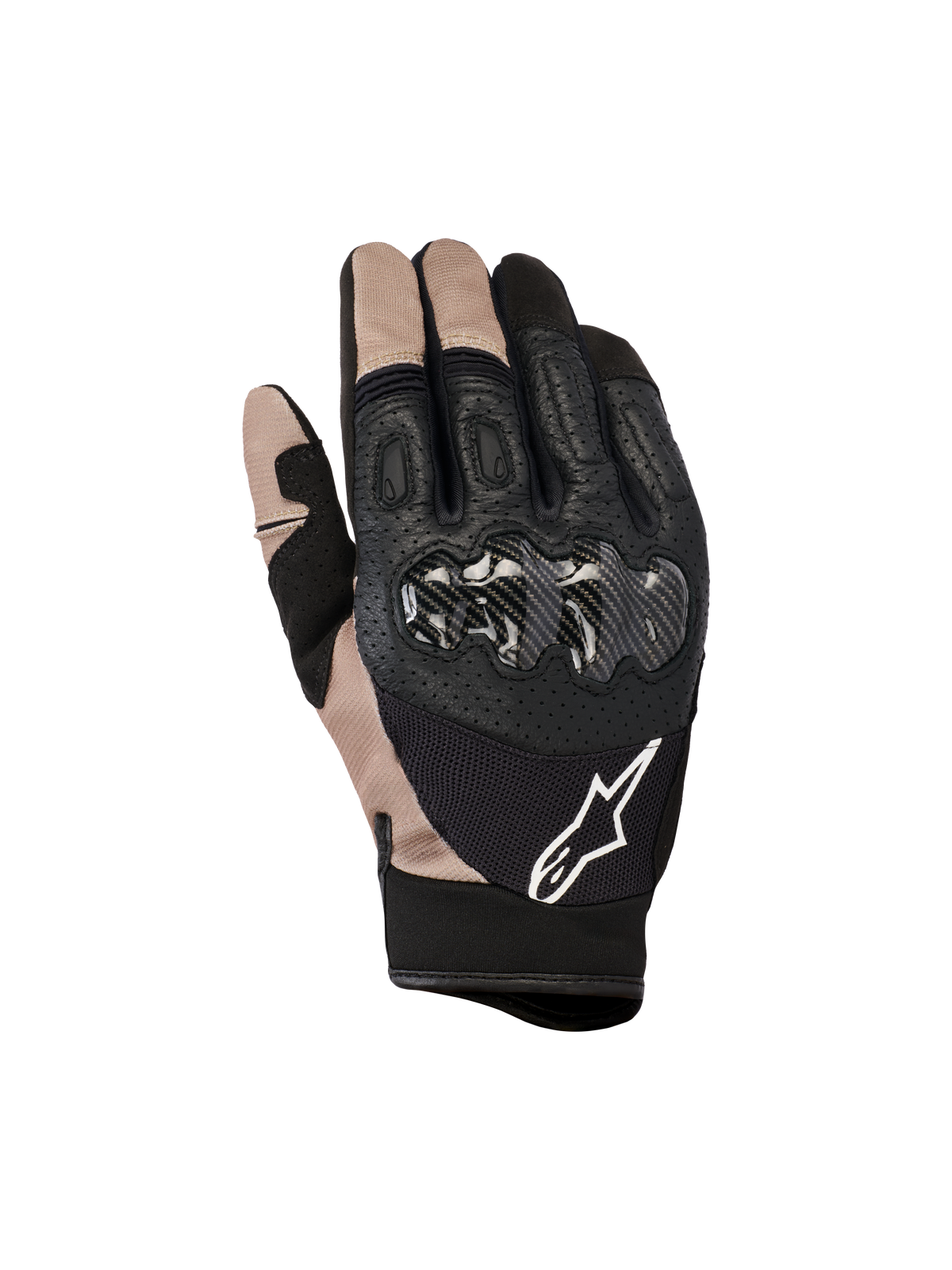 Alpinestars Megawatt V2 Gloves, Motocross and Enduro Gloves, Stone Black and Tan, Carbon Fiber Knuckle Protection, Perforated Leather and Mesh Construction, White Alpinestars Logo