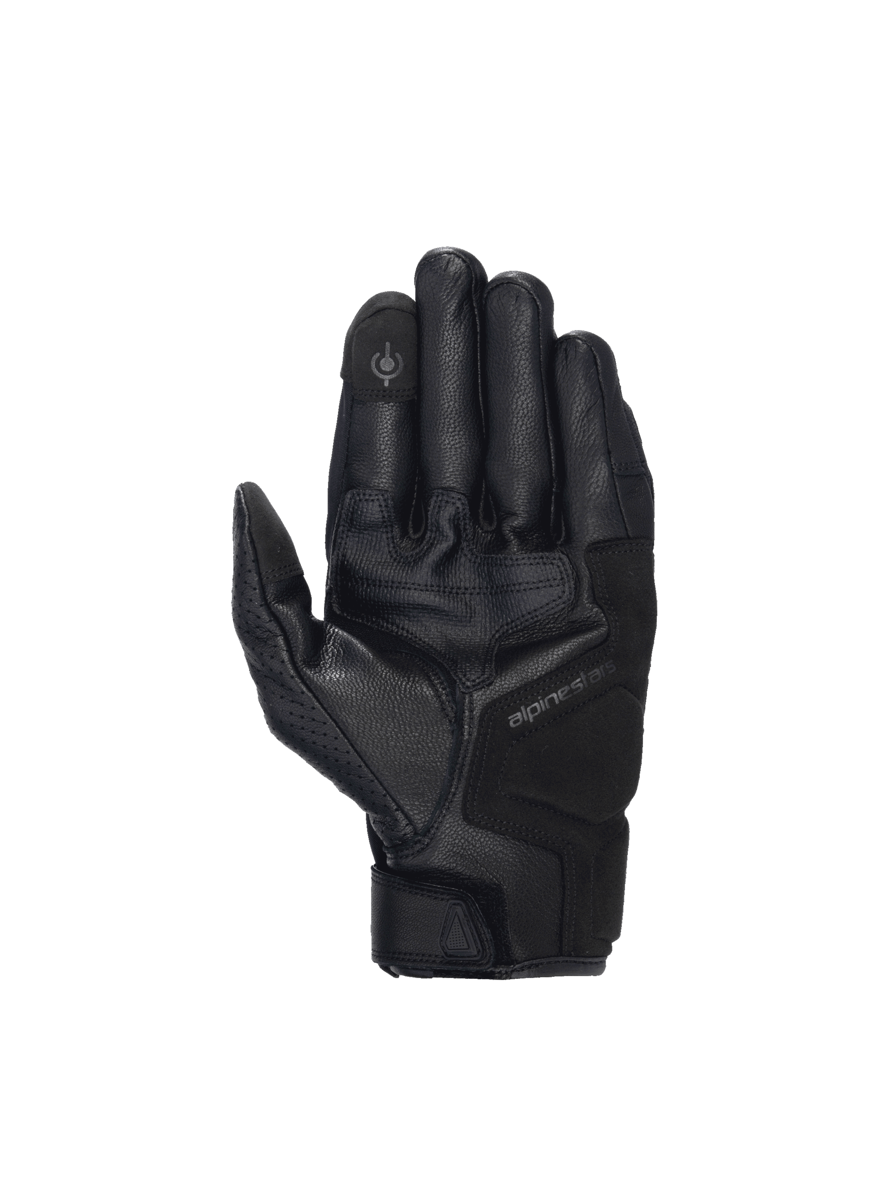 Alpinestars Celer V3 handskar, svarta MC-handskar i getskinn för landsvägskörning med pekskärmskompatibelt pekfinger.