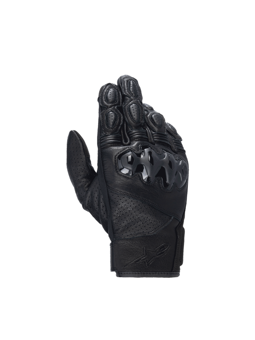 Alpinestars Celer V3 handskar, svarta racinghandskar i getläder för motorcykel, med hårt PU-knogskydd och kort manschett, slitstark design för sport- och stadskörning.