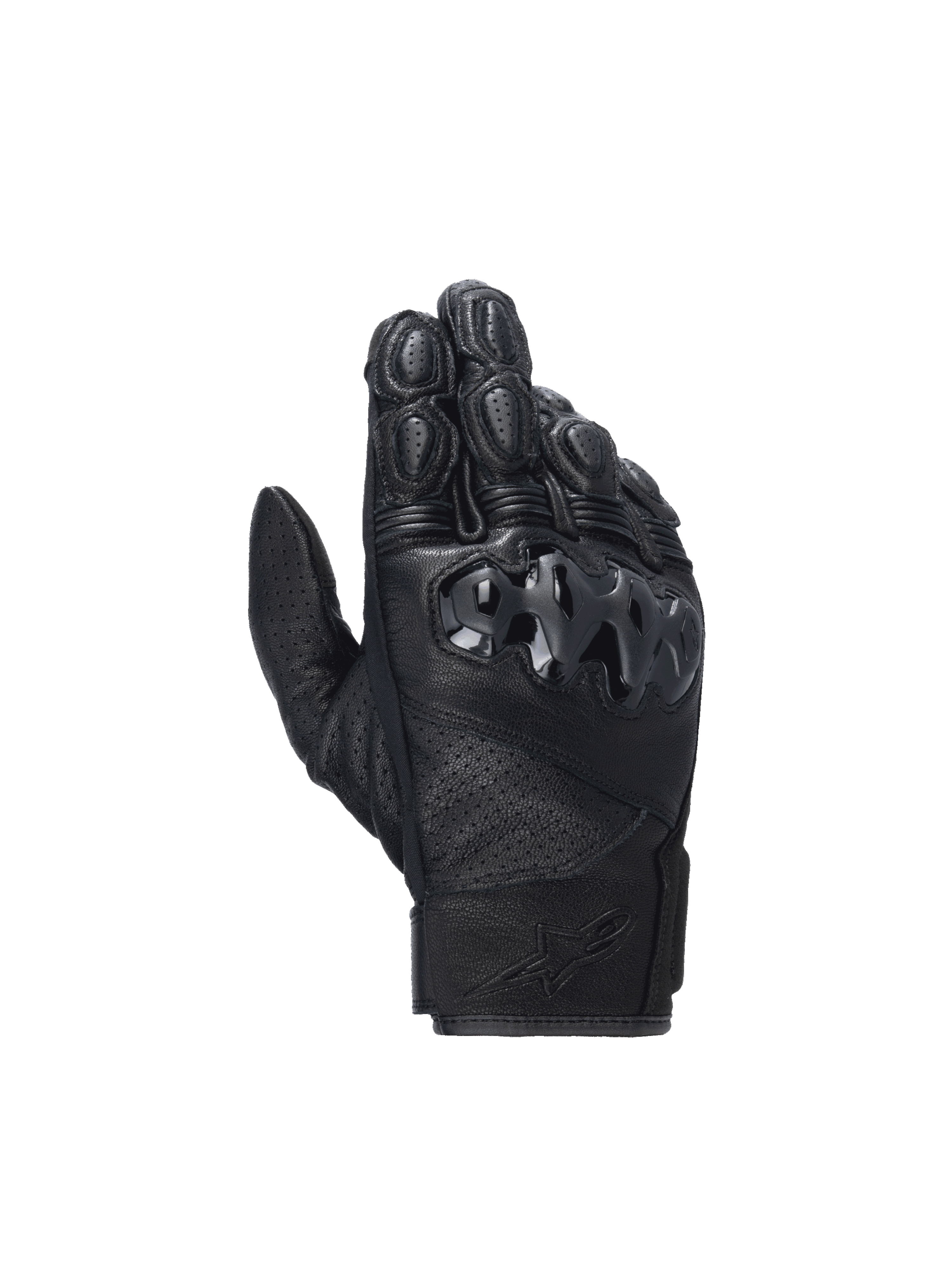Alpinestars Celer V3 handskar, svarta racinghandskar i getläder för motorcykel, med hårt PU-knogskydd och kort manschett, slitstark design för sport- och stadskörning.