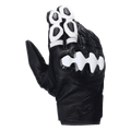 Alpinestars Celer V3 Gloves, Short Cuff Motorcycle Gloves, Black and White, featuring a white segmented hard knuckle protector, perforated goat leather construction, and white accents on the fingers with an embossed logo on the wrist