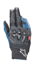 Alpinestars Morph Sport handskar, motorcykelhandskar, svarta och blå Sodalite, med övergjutna knogskydd, MorphTech Weave-bakhand med RIDEKNIT-insatser, vit stjärnlogotyp på mudden, tekniskt texturerat tyg för roadracing
