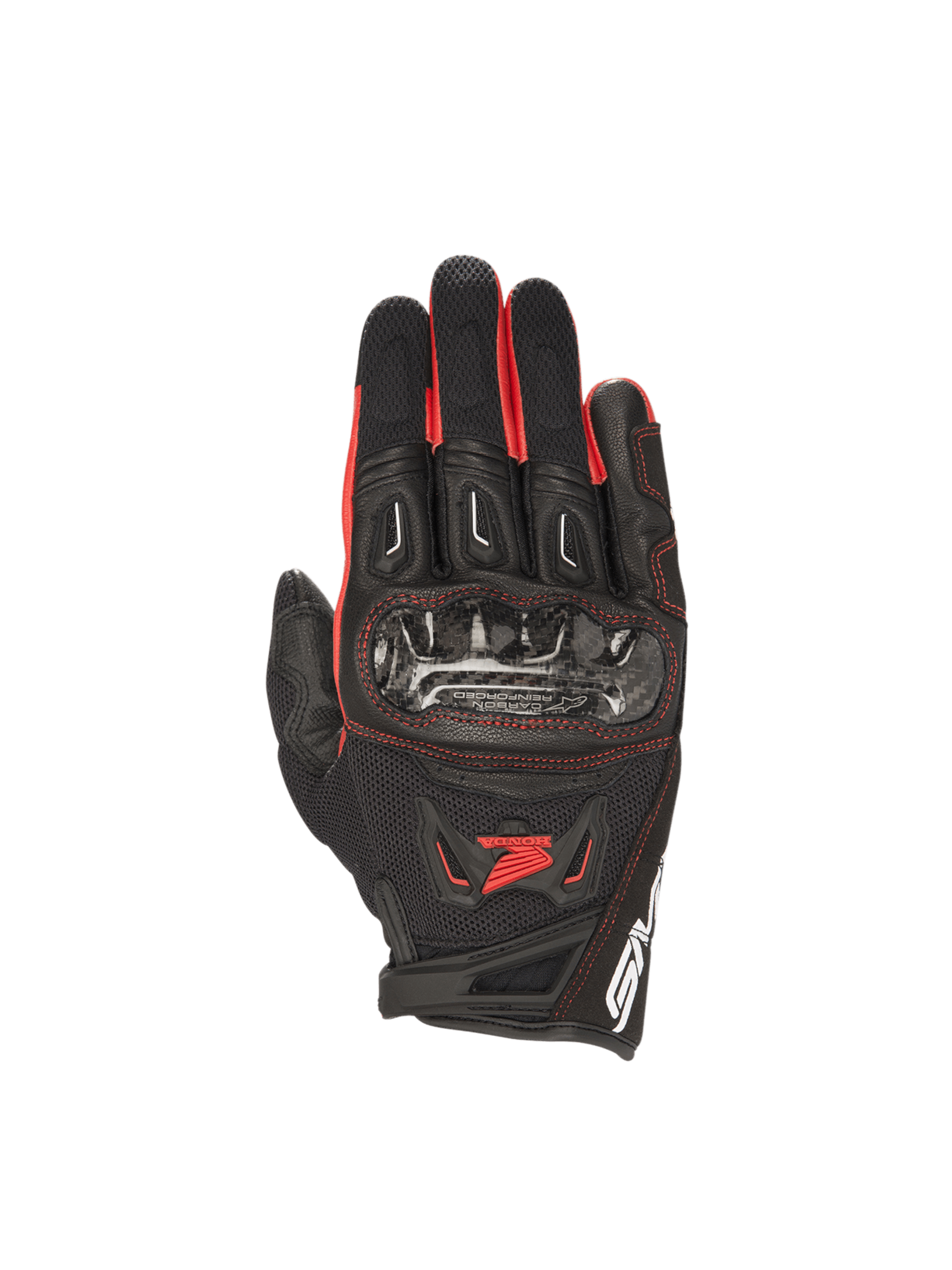 Alpinestars Honda SMX-2 Air Carbon V2 handskar, motorcykelhandskar för herrar, svarta och röda, kolfiberknogskydd och andningsbar 3D-mesh