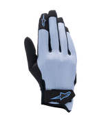 Alpinestars Stated Air Gloves, Motorcycle Riding Gloves, Stonewash Blue and Black, stretch airprene backhand with perforated texture, blue star logo on index finger and wrist closure, lightweight and breathable design for summer riding