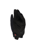 Alpinestars SP X 1-handskar, svarta motorcykelhandskar, handflatevy med syntetläderförstärkningar, förstärkta slagzoner, TPR-handflateglidare, kort manschettstängning med röd logotyp, skydd för sportkörning