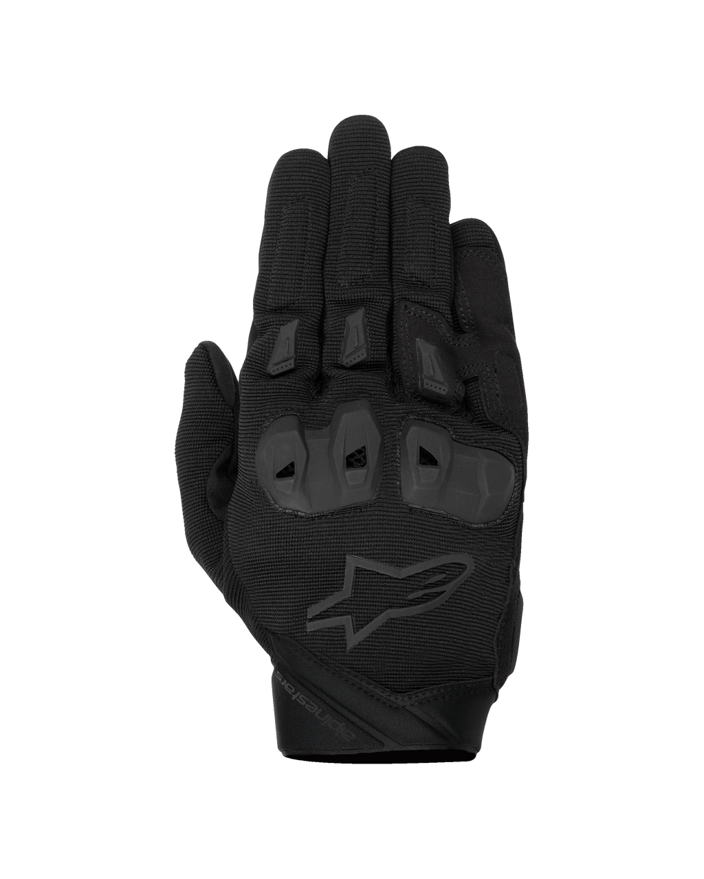 Alpinestars SP X 1 Gloves, Black motorcycle racing gloves, textured stretch fabric top hand, tonal black star logo, integrated TPR knuckle protection and finger sliders, durable sport riding design