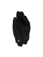 Alpinestars SP X 1-handskar, svarta, vy av handflatan som visar syntetläderkonstruktion för grepp, TPR-glidskydd för stötskydd och justerbar manschett med vit Alpinestars-logotyp, sportutrustning för motorcykel