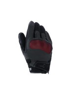 Alpinestars Mogress Airflow Gloves, Motorcycle Riding Gloves, Black and Red, backhand view featuring red mesh knuckle protection, 3D breathable mesh panels, short cuff design with hook-and-loop strap, urban riding style