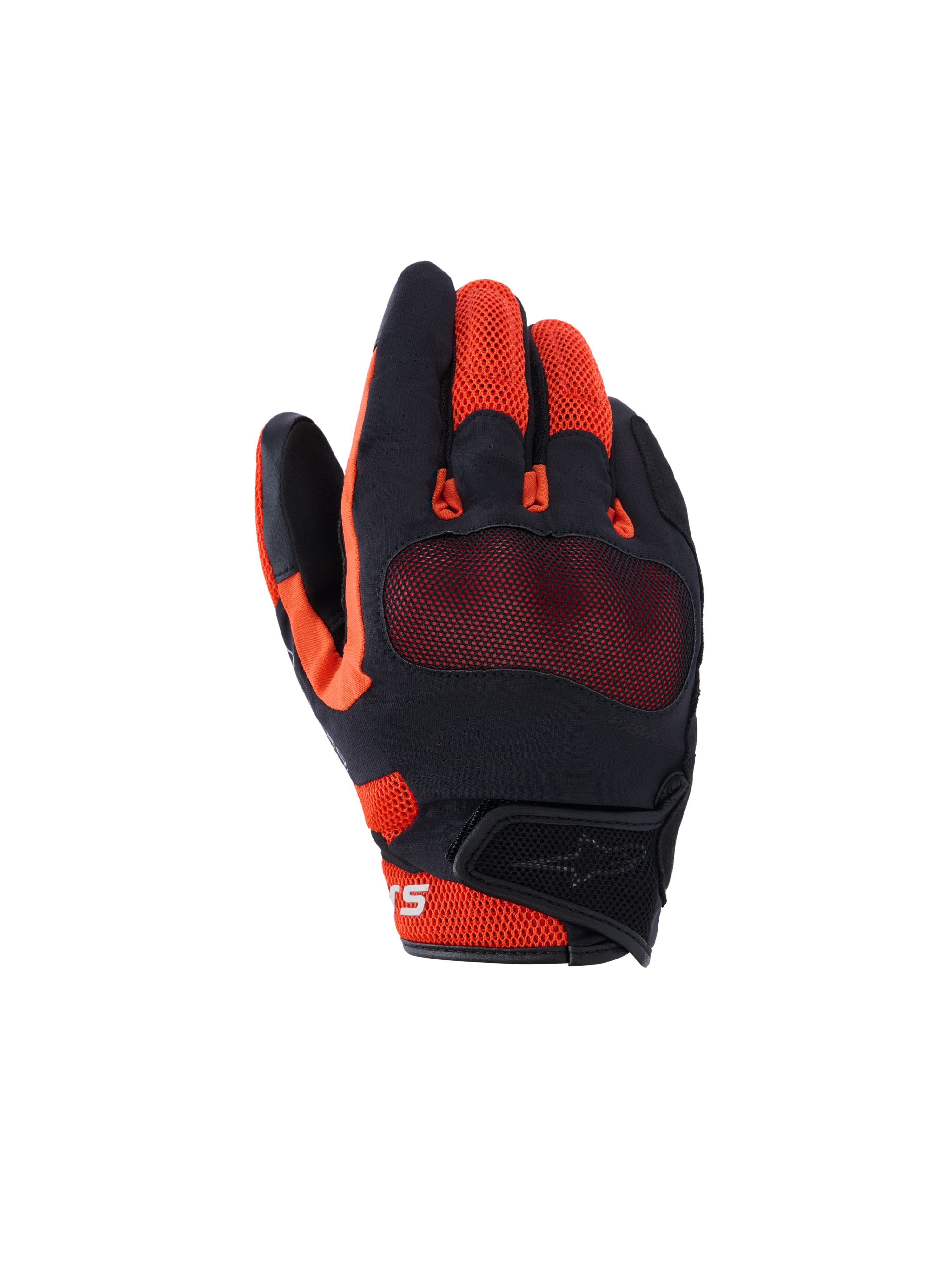 Alpinestars Mogress Airflow Gloves, Urban Motorcycle Gloves, Black Red and Tangerine, featuring breathable 3D mesh construction, visible knuckle protection, and short cuff with hook-and-loop closure