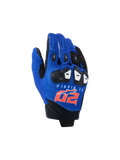 Alpinestars FQ20 SP X 1-handskar, sportmotorcykelhandskar, blå/svart/röd fluo, med El Diablo- och 20-branding på ovansidan, ovandel i textilnät med svart knogskydd, strömlinjeformad design för racing och sportkörning