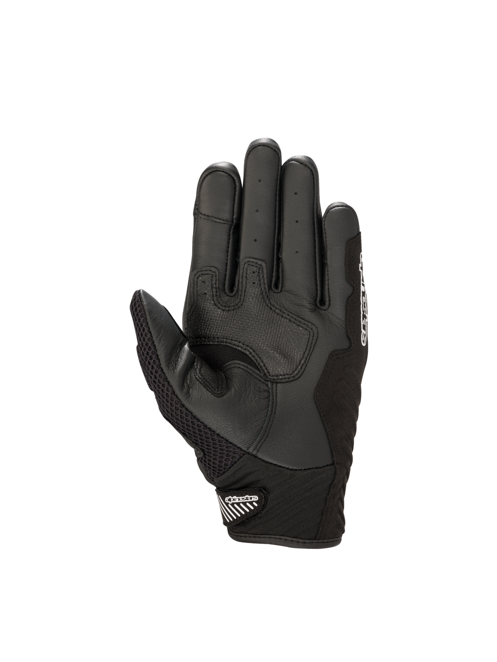 Alpinestars SMX-1 Air V2 handskar, motorcykelhandskar för herr, svarta, vy av handflata med förstärkt läder och ventilerande mesh på tummen, CE-certifierade för stadskörning