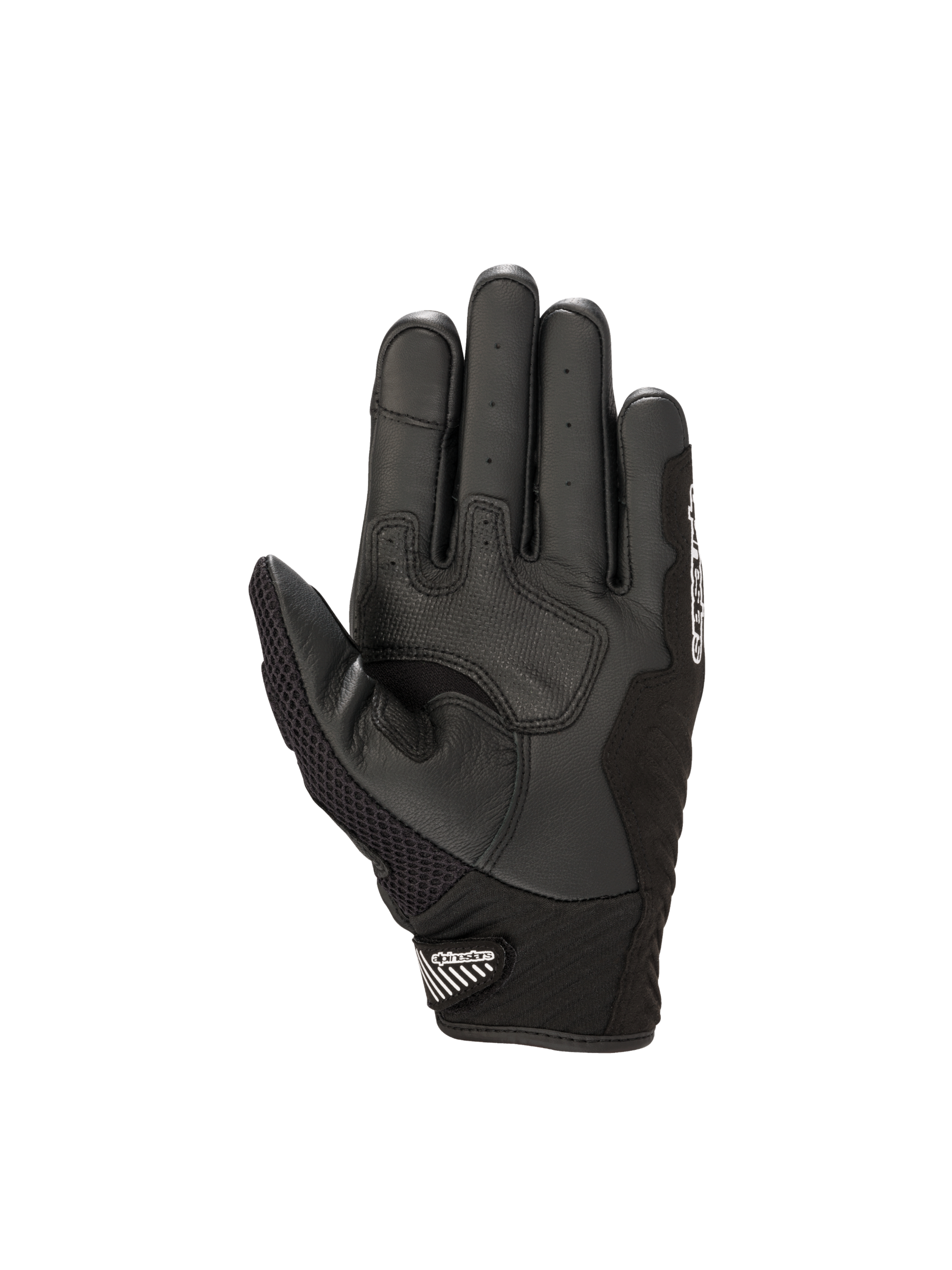 Alpinestars SMX-1 Air V2 handskar, motorcykelhandskar för herr, svarta, vy av handflata med förstärkt läder och ventilerande mesh på tummen, CE-certifierade för stadskörning