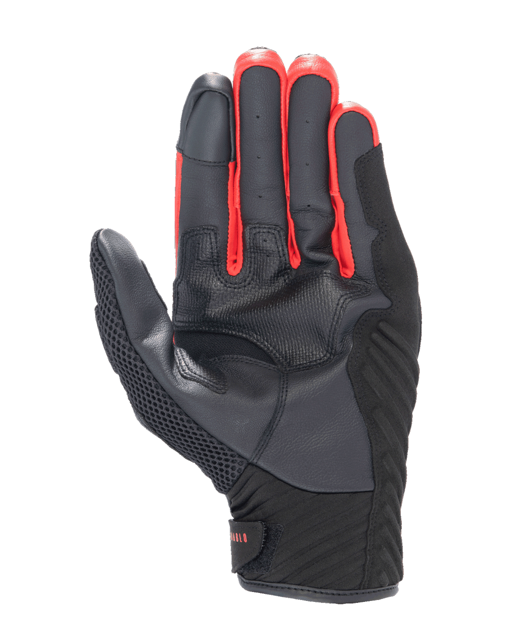 Alpinestars FQ20 SMX-1 Air V2 Monster Gloves, palm view, black leather and mesh construction with red accents between the fingers, short-cuff motorcycle glove for street and urban riding.