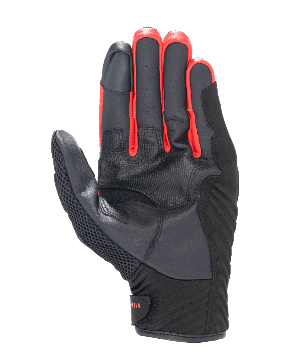 Alpinestars FQ20 SMX-1 Air V2 Monster Gloves, palm view, black leather and mesh construction with red accents between the fingers, short-cuff motorcycle glove for street and urban riding.