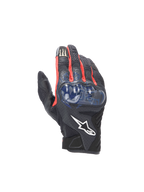 Alpinestars FQ20 SMX-1 Air V2 Monster handskar, svarta och blå motorcykelhandskar med hårt knogskydd och meshpaneler.