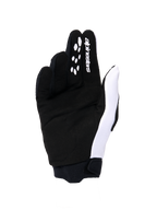 Alpinestars 2026 Woman Stella Full Bore V2 Gloves, Motocross Gloves, White and Black palm view, featuring synthetic suede construction, silicone grip patterns on fingers for lever control, white logo branding, and a secure neoprene cuff.