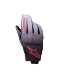 Alpinestars Reef Women's V2 Gloves, Motorcycle Gloves, Gray Black and Pink Fluo, gray to black gradient textile with pink logo accents, integrated knuckle protection and short cuff design, contemporary urban riding gear for women