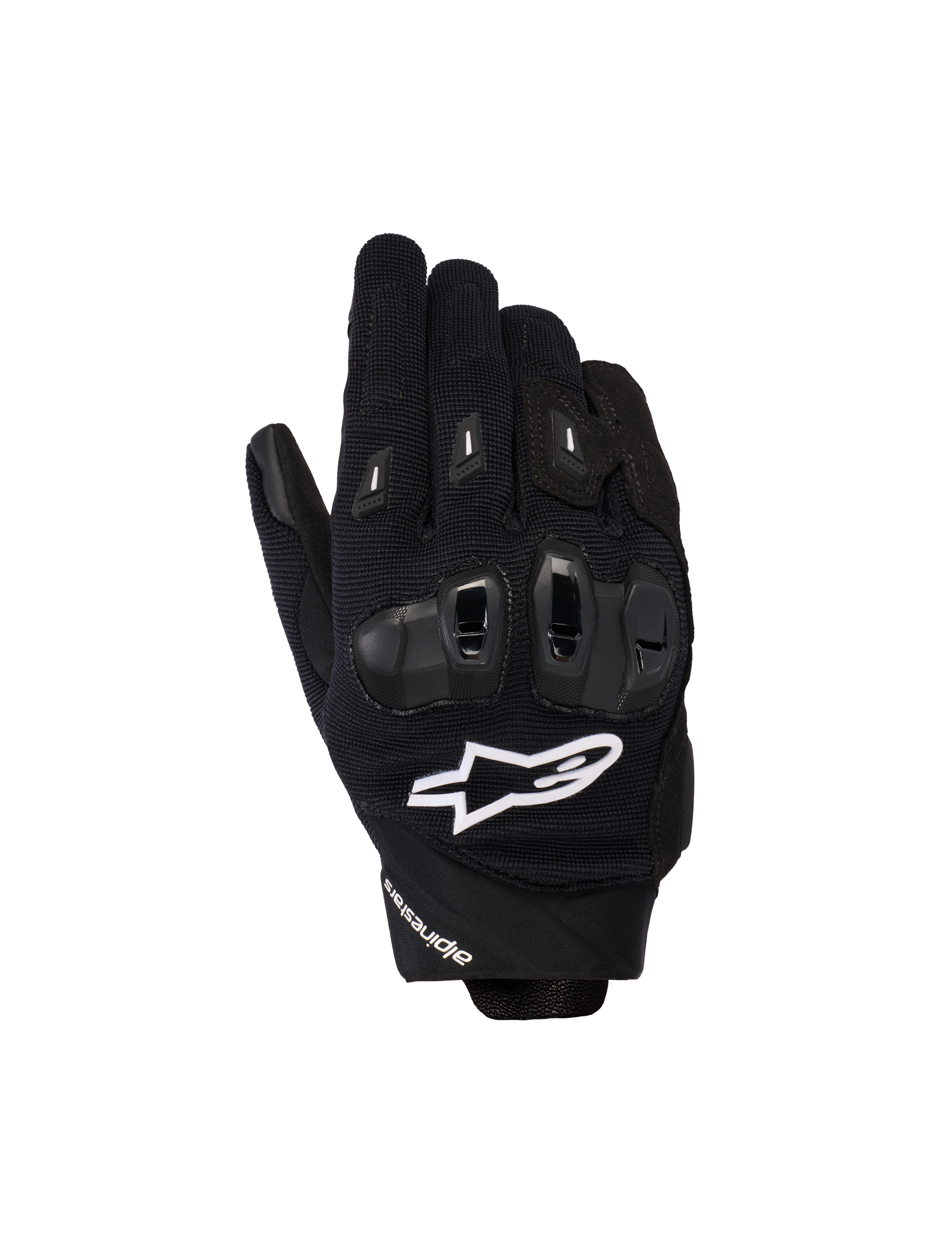 Alpinestars Stella SP X 3-handskar, motorcykelhandskar för dam, svarta med vit logotyp, texturerat meshtyg och TPU-knogskydd, sportinspirerad prestandautrustning för vägkörning