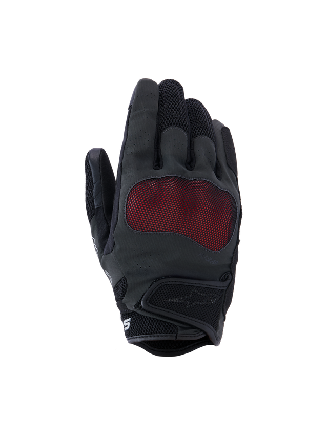 Alpinestars Stella Mogress Airflow handskar, dam motorcykelhandskar, svarta med röd mesh, andningsbara med perforerat material, skyddade knogar, justerbar handled