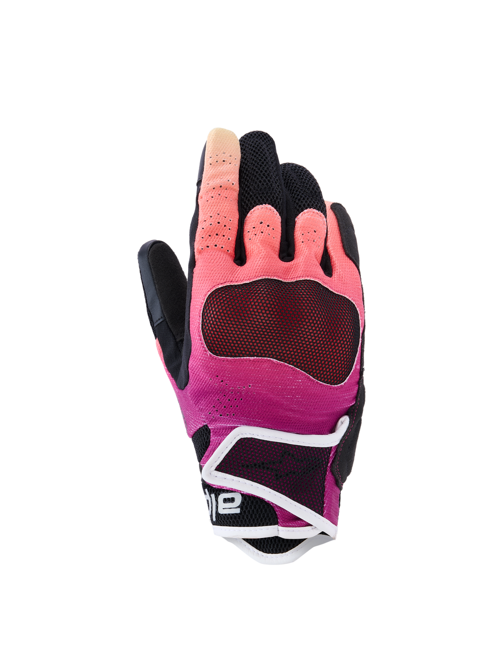 Alpinestars Stella Mogress Airflow handskar, motorcykelhandskar för damer, tonad korallröd och svart med vit kant, ventilerad ovandel i textil, laserperforerade fingerpaneler och skyddande kort manschett för stadskörning